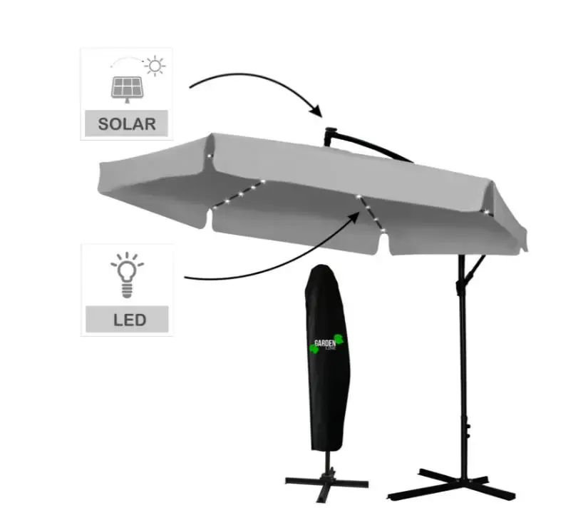 vanjski suncobran, sivi, led rasvjeta 3 m - slika 1