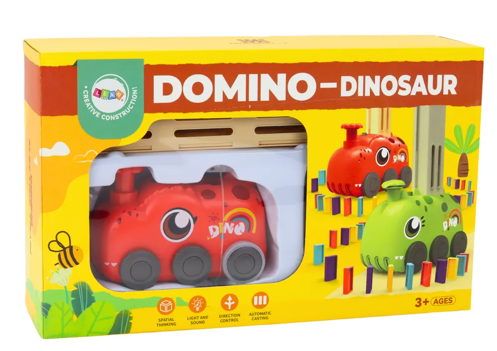 crveni auto dinosaur na baterije slaže šarene domine u 4 boje blokova - slika 6