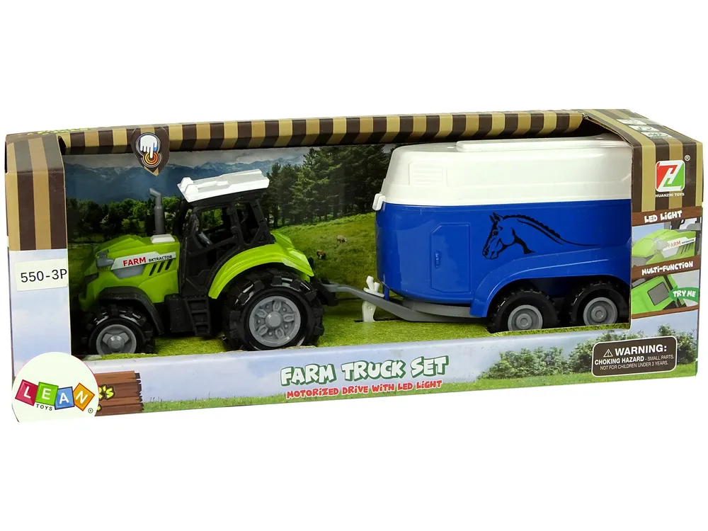 zeleni traktor s plavom prikolicom za prijevoz konja - slika 6
