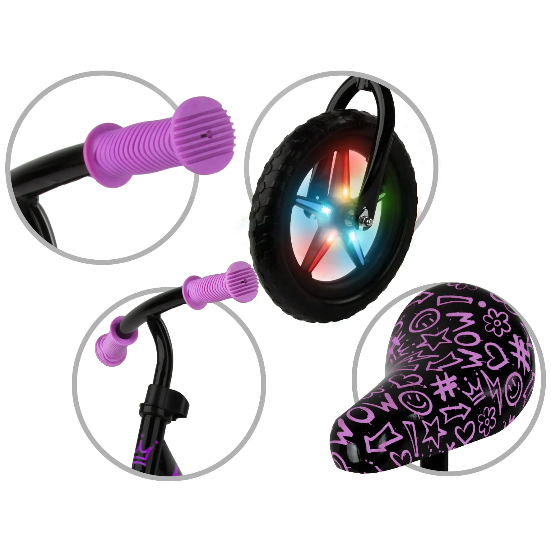 kidwell rebel led neonsko ružičasti bicikl za balansiranje - slika 5