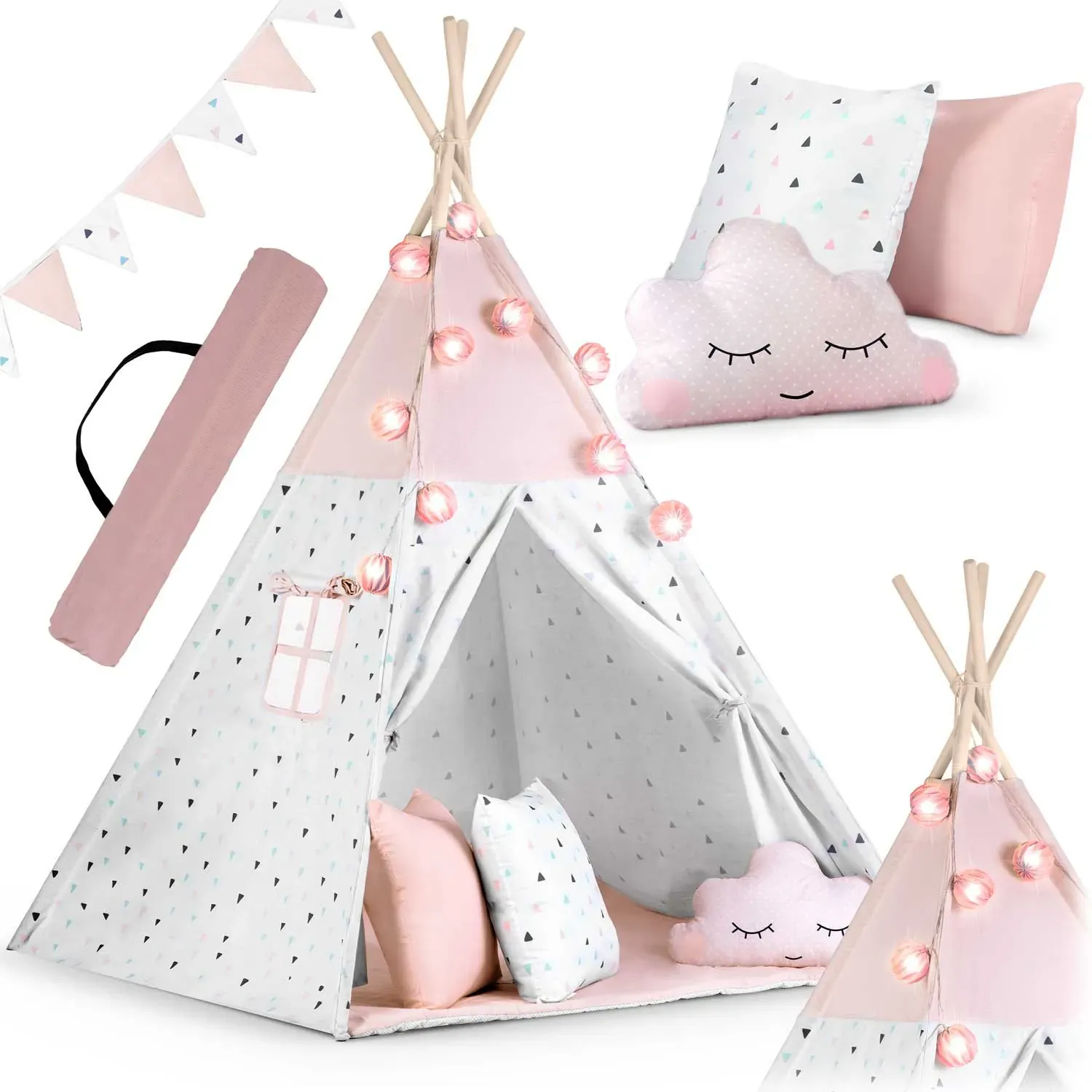 nukido teepee šator za djecu s svjetlima - rozi - slika 2