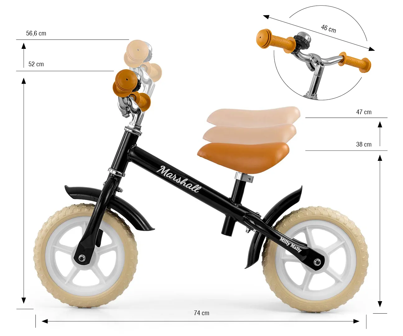milly mally dječji bicikl bez pedala marshall crni - slika 7