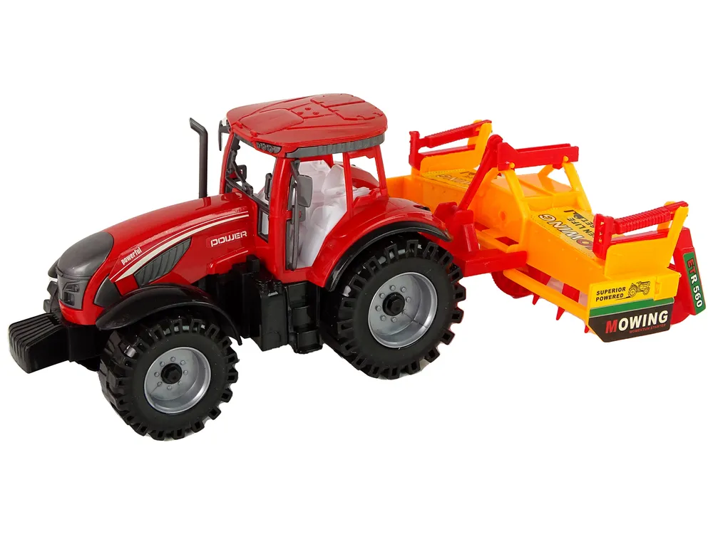 crveni traktor s narančastim kultivatorom - slika 3