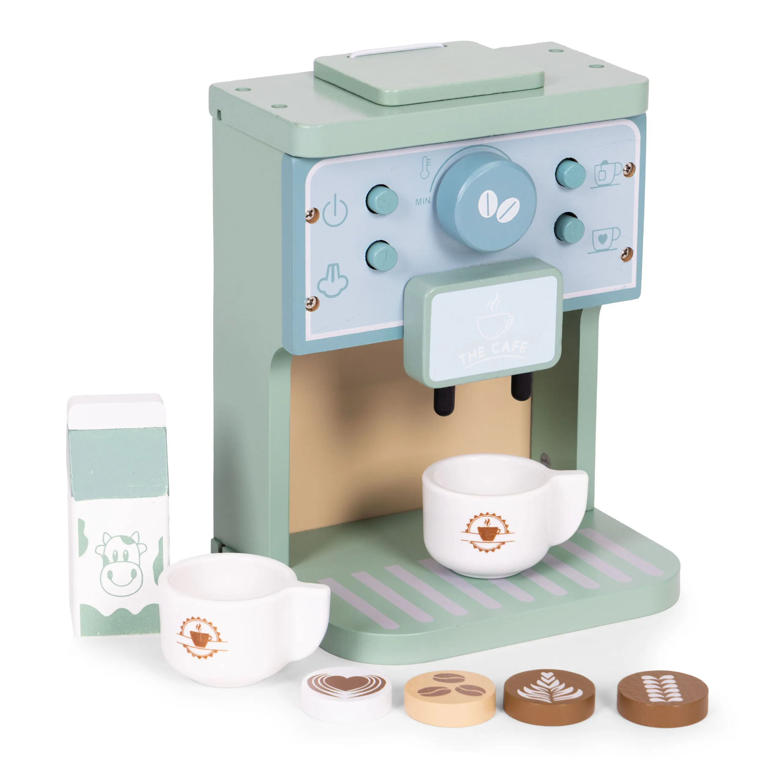 drveni aparat za kavu za djecu, set od 8 barista, ecotoys - slika 1