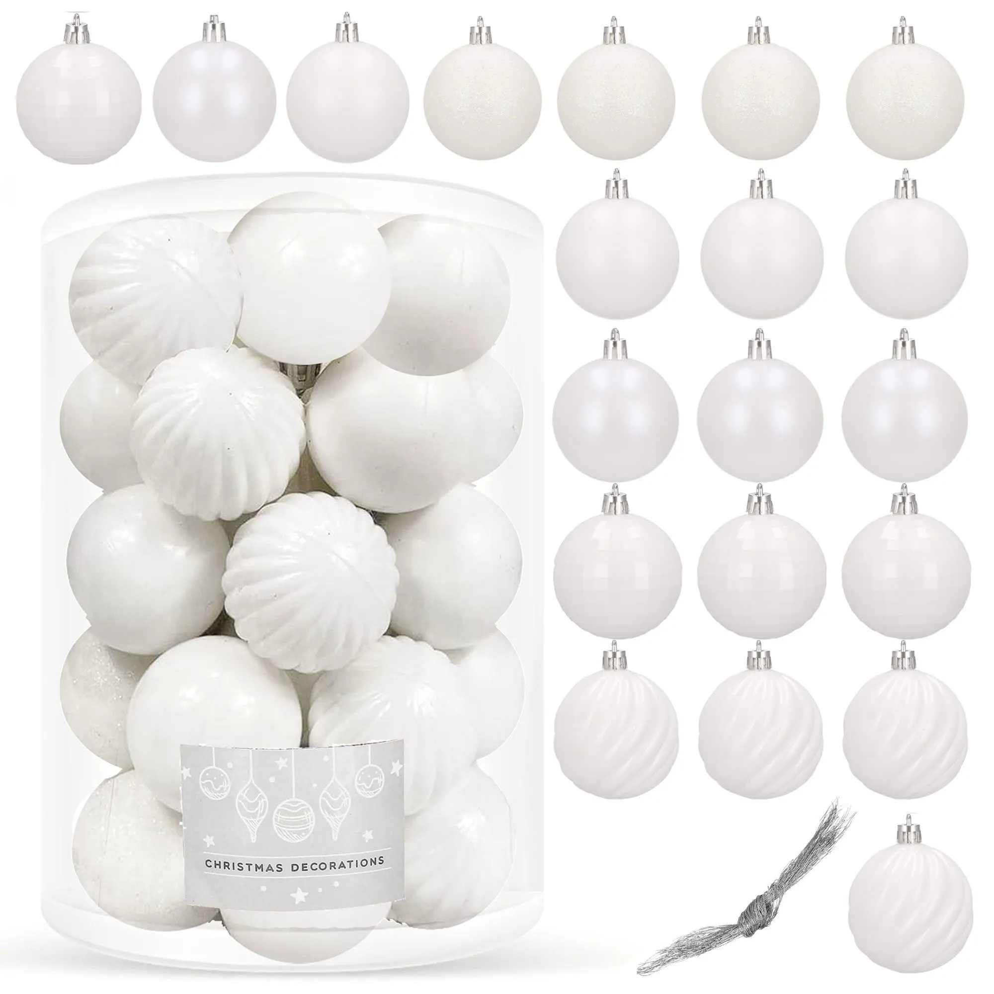 božićne kuglice 6 cm – set 20 komada bijela - slika 9