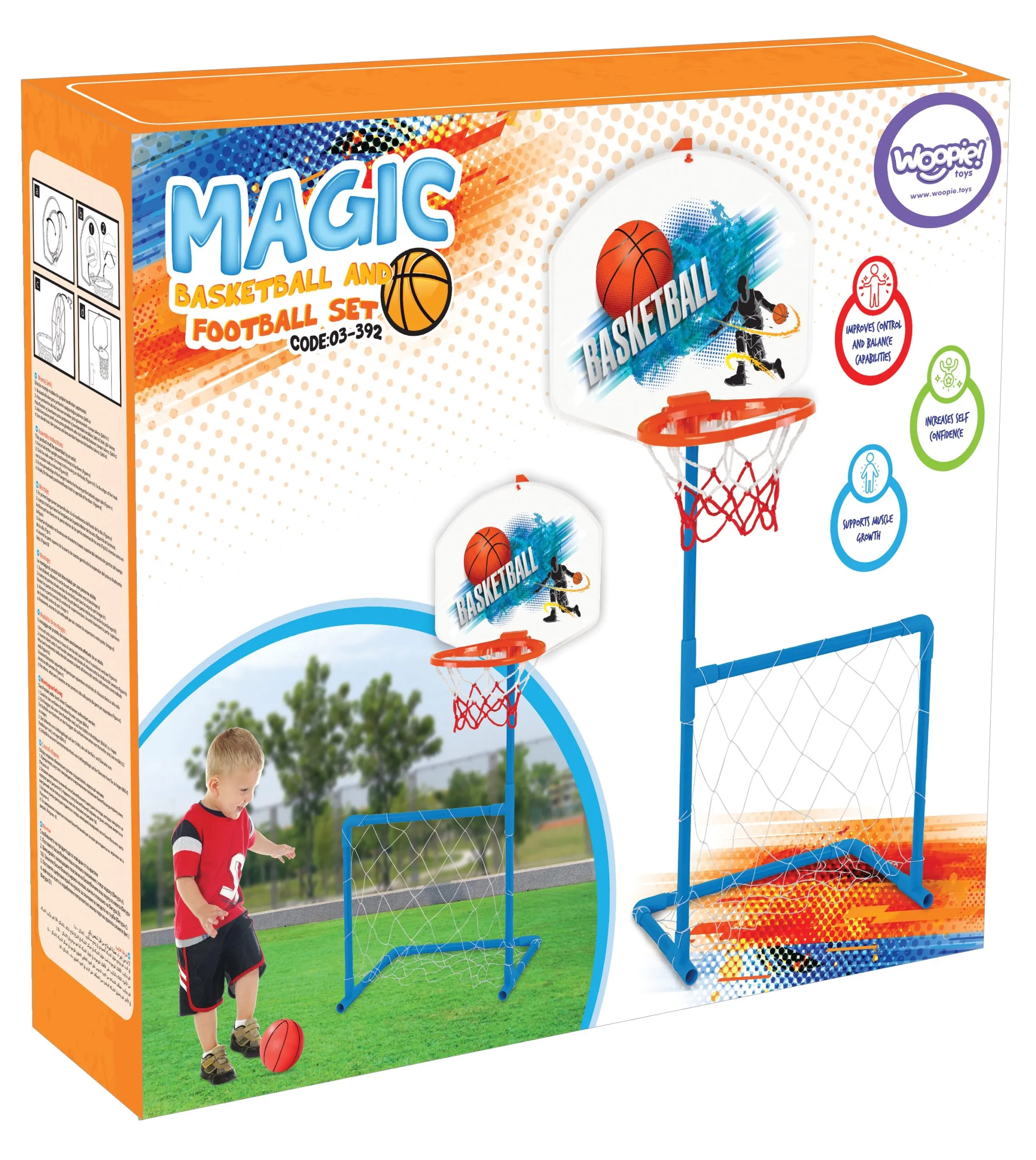 woopie set 2 u 1 košarka i nogometni gol + lopta - slika 5
