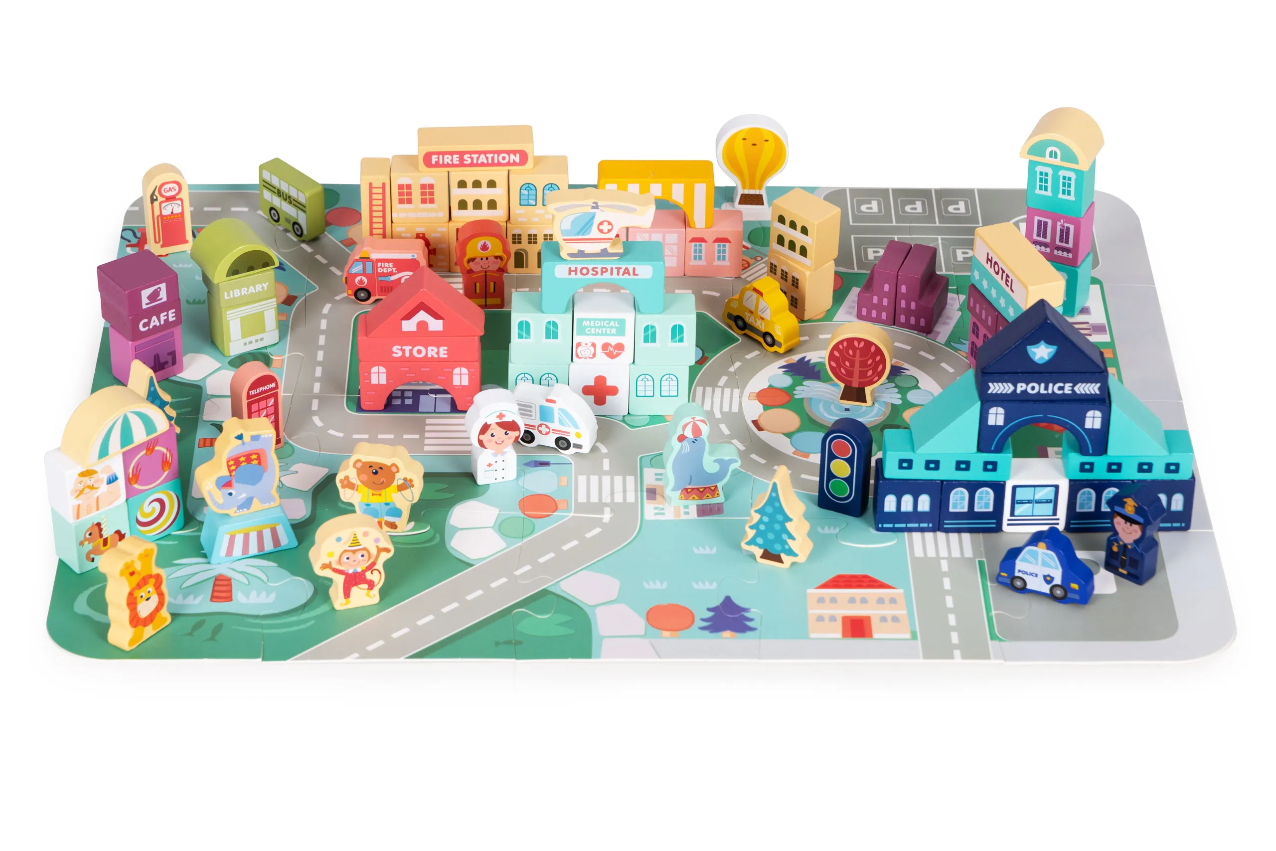 ecotoys drveni grad od kockica 121 komada - slika 3