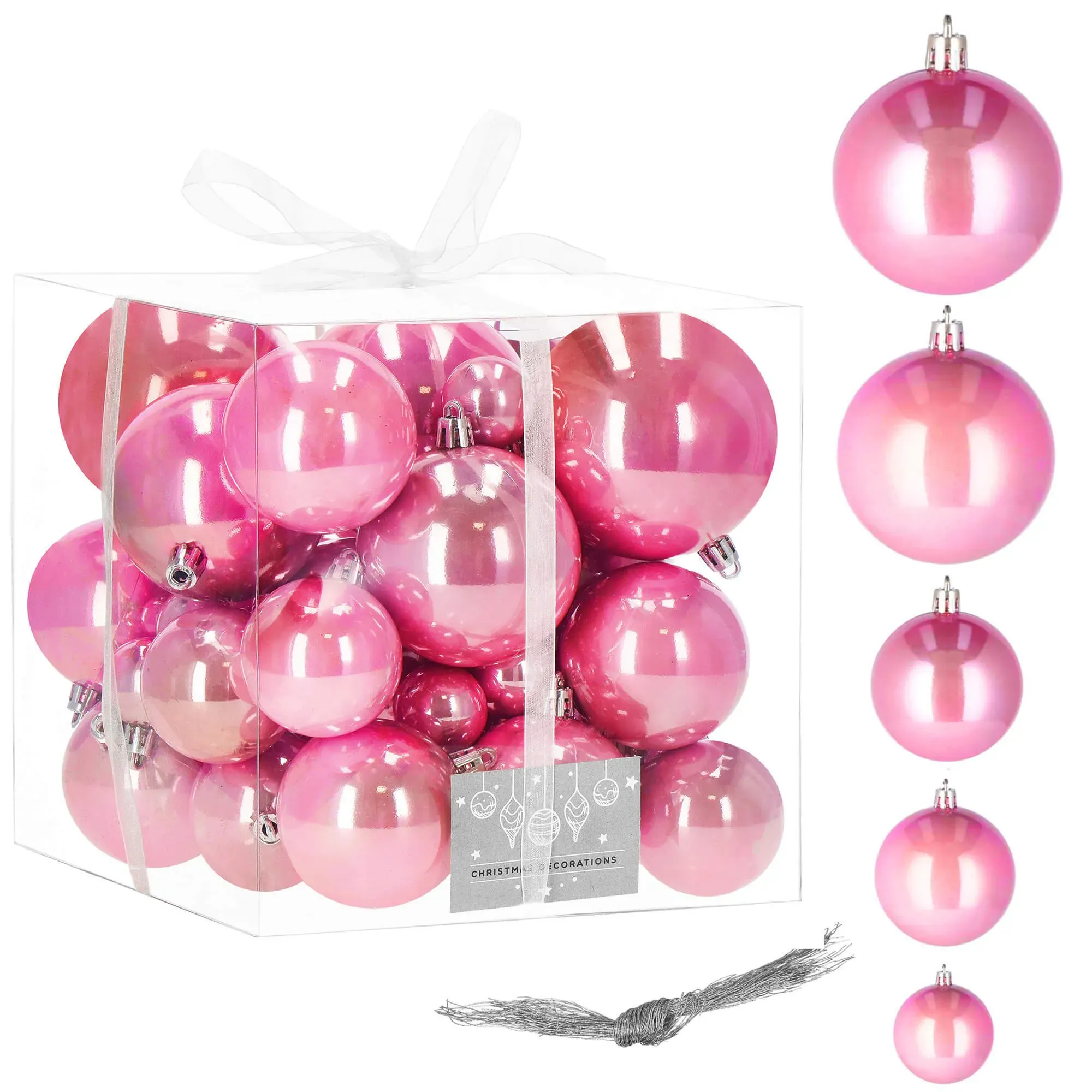 Božićne kuglice 4 / 5 / 6 / 7 / 8 cm – set 37 komada rozi - Pribislavec
