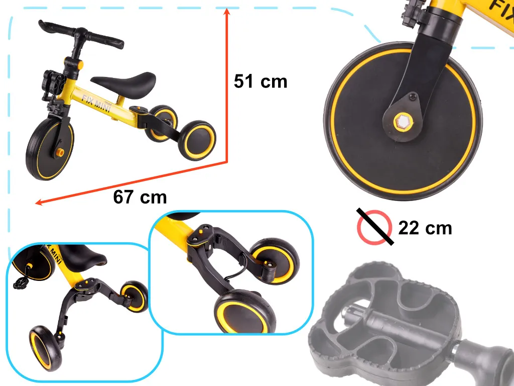 trike fix mini 3u1 tricikl s pedalama žuti - slika 5
