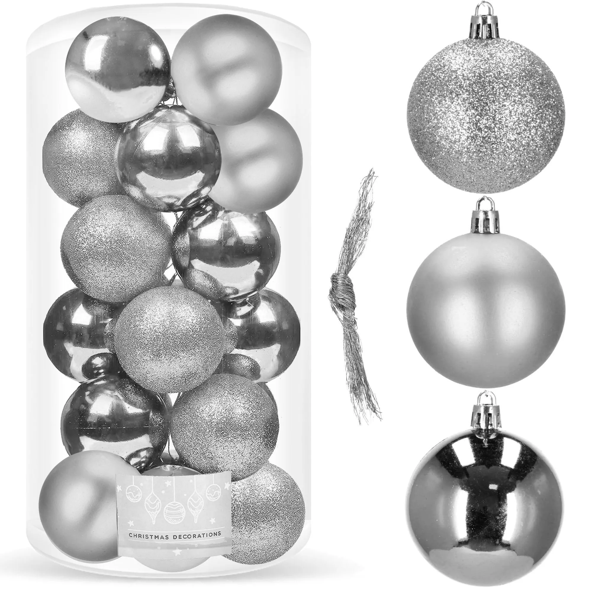 božićne kuglice 4 cm – set od 20 komada, srebrne - slika 5