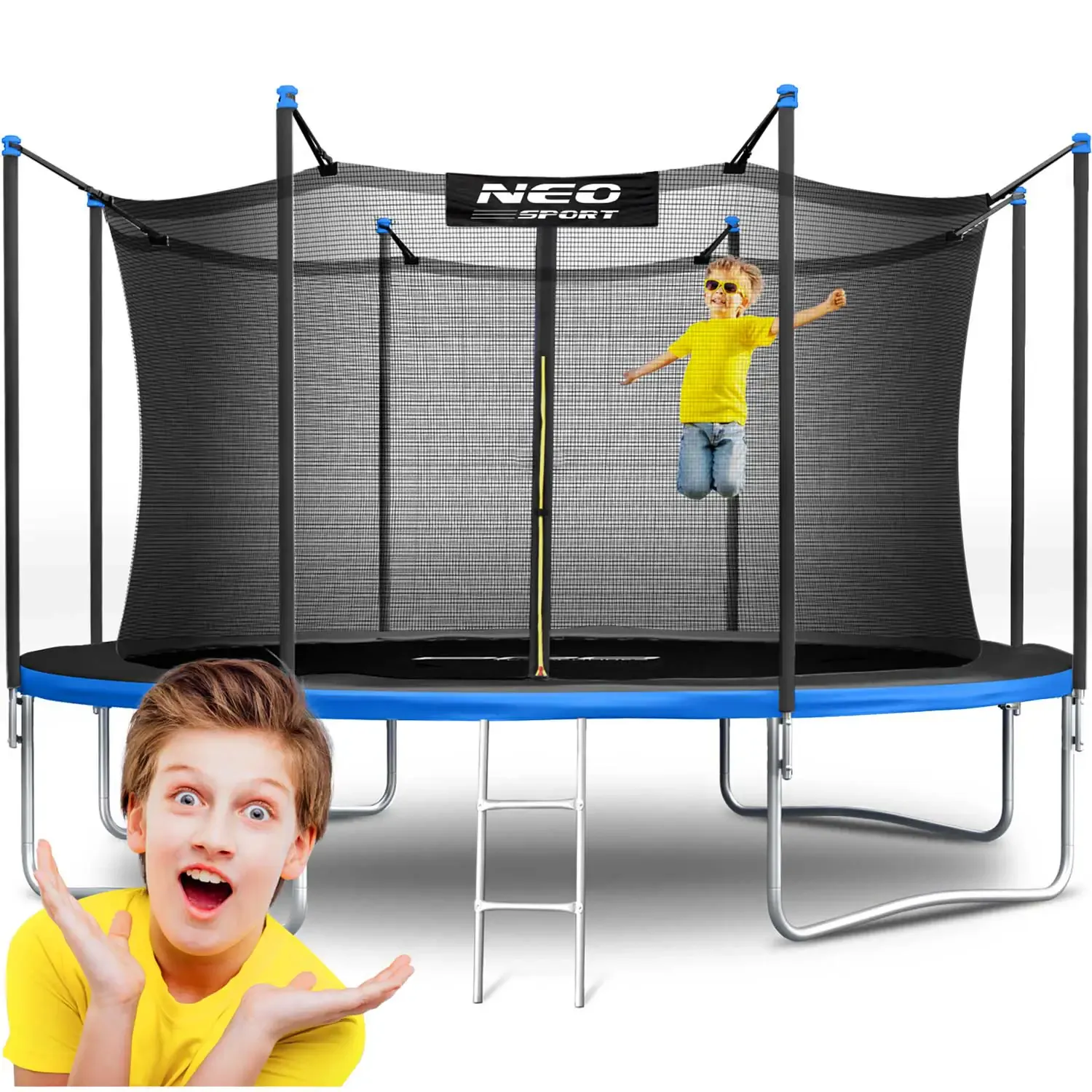 Neo-Sport vrtni trampolin 374 cm (12 ft) s unutarnjom mrežom i ljestvama, plavi - Pribislavec
