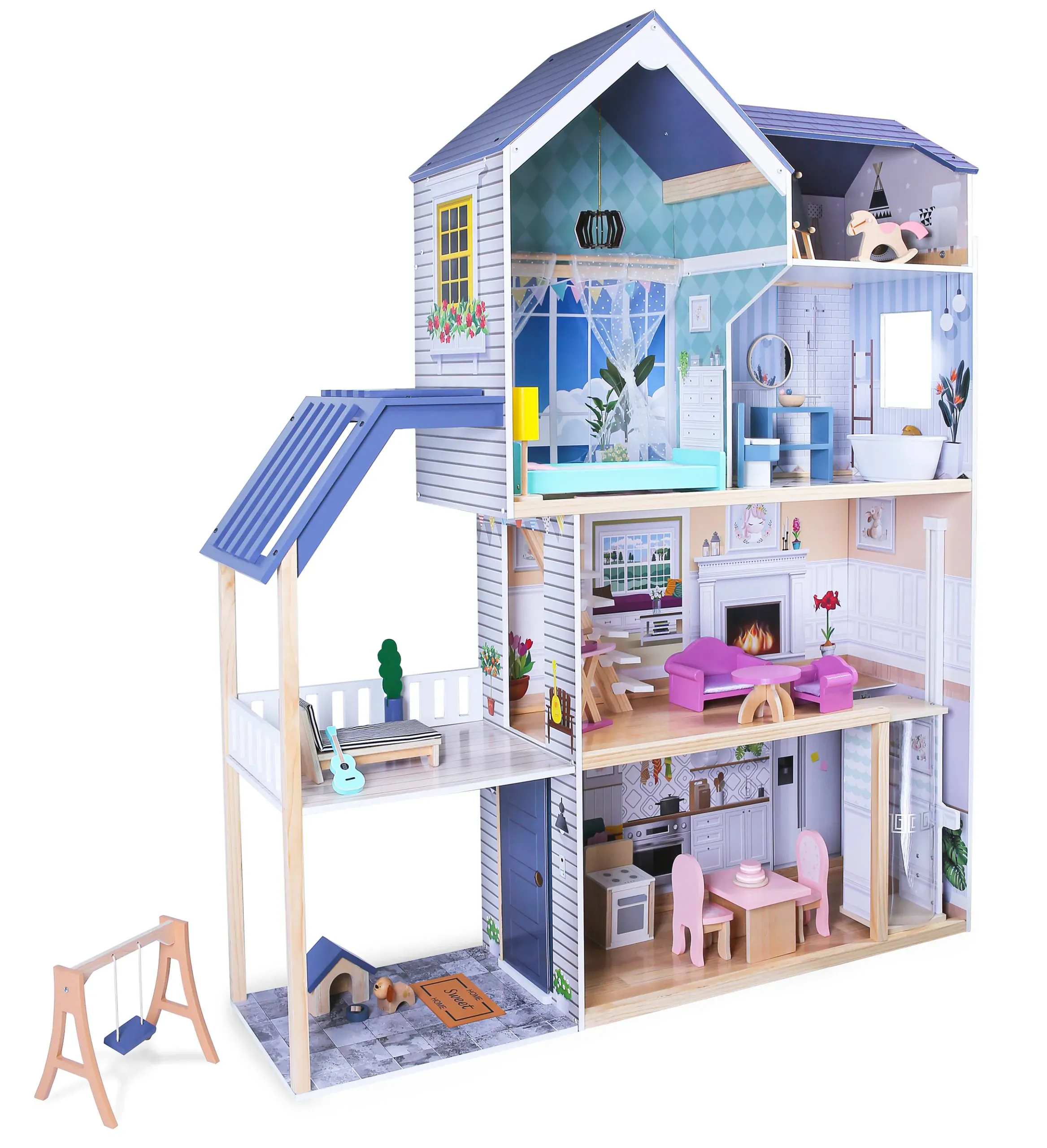 ecotoys xxl kuća za lutke maya s 28 komada namještaja - slika 1