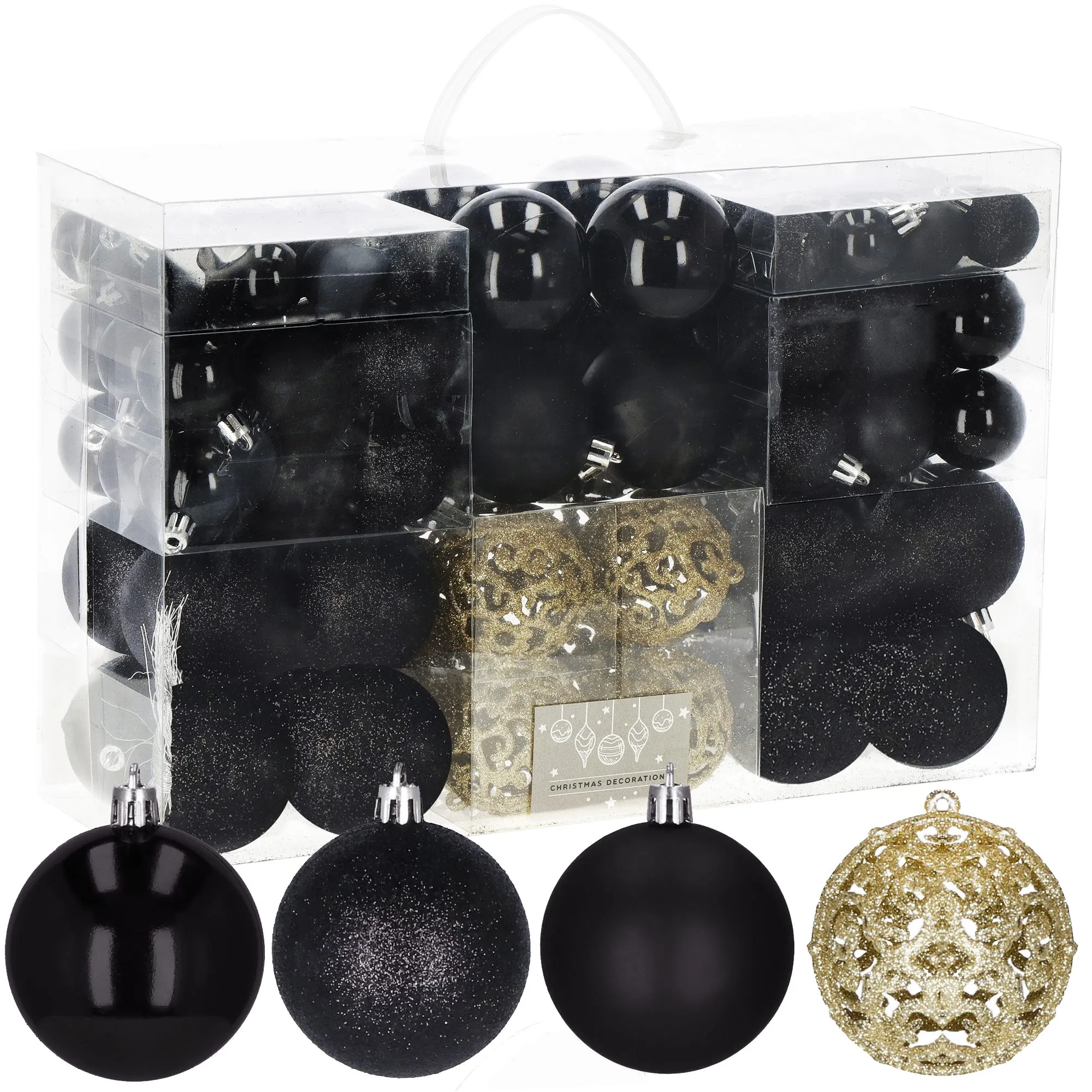 božićne kuglice 3 / 4 / 6 cm – set 100 komada crna i zlatna - slika 11
