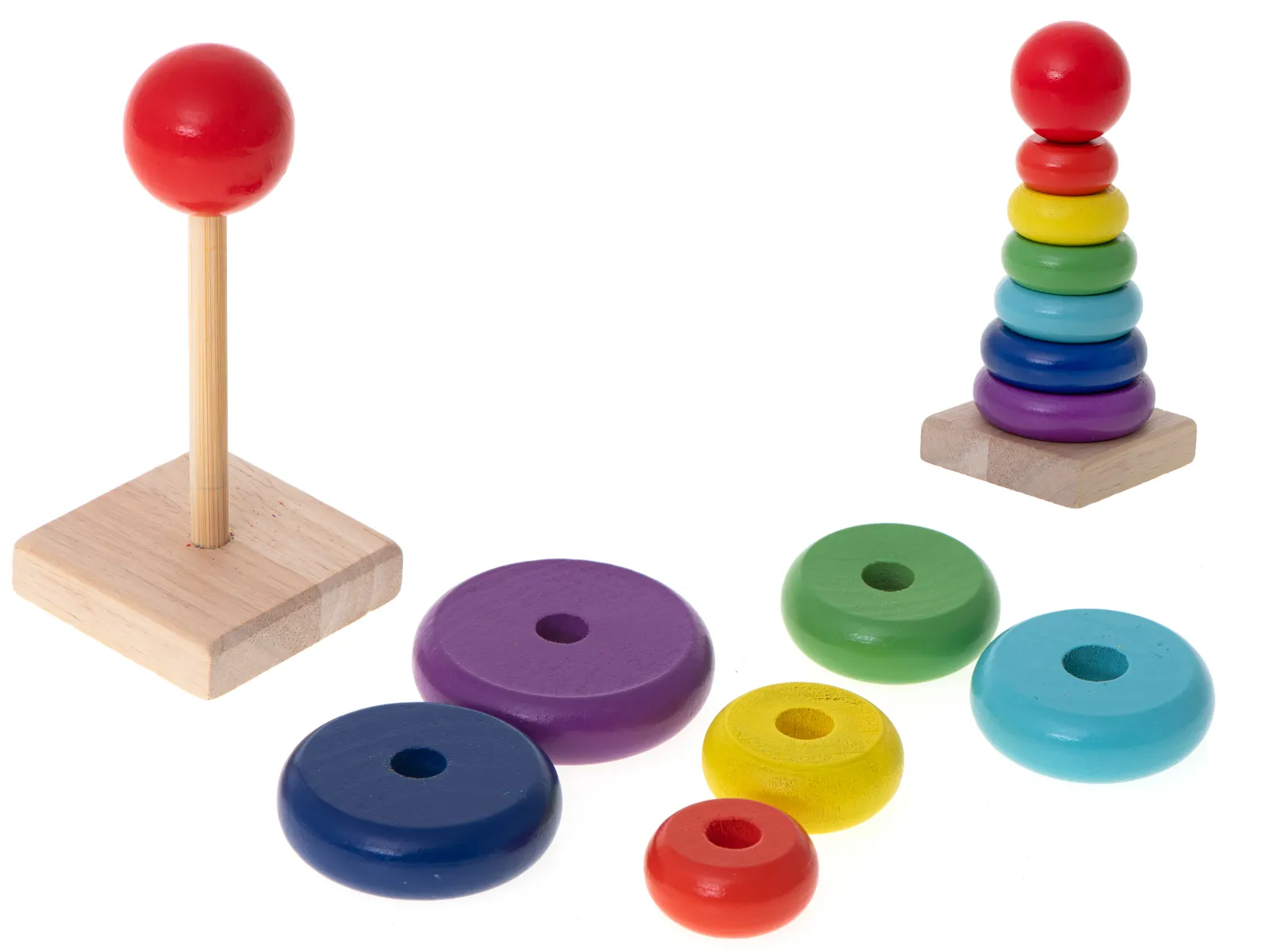 montessori drvena piramida šarenih obruča 13cm - slika 3