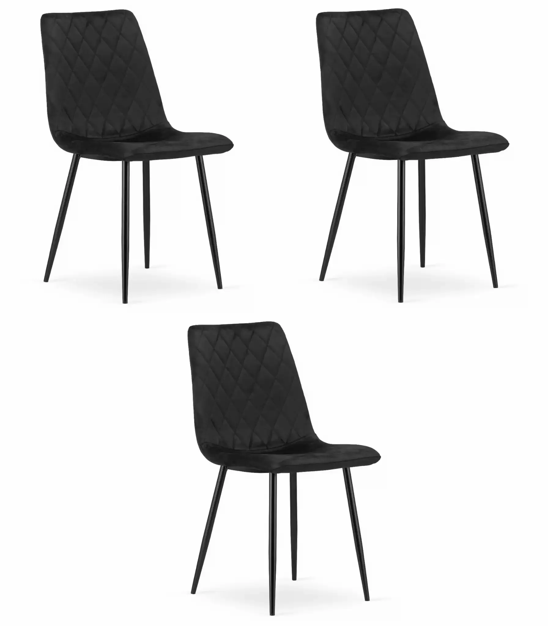set od 3 turin stolca – crni baršun - slika 1