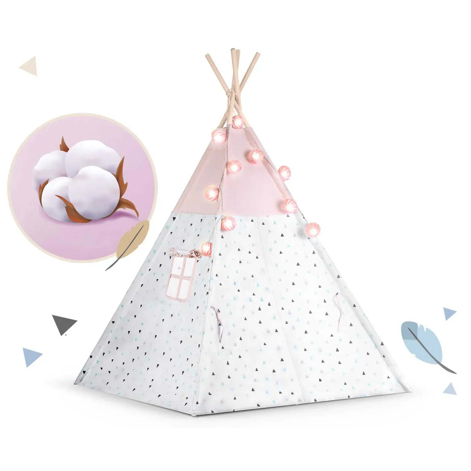 nukido teepee šator za djecu s svjetlima - rozi - slika 6