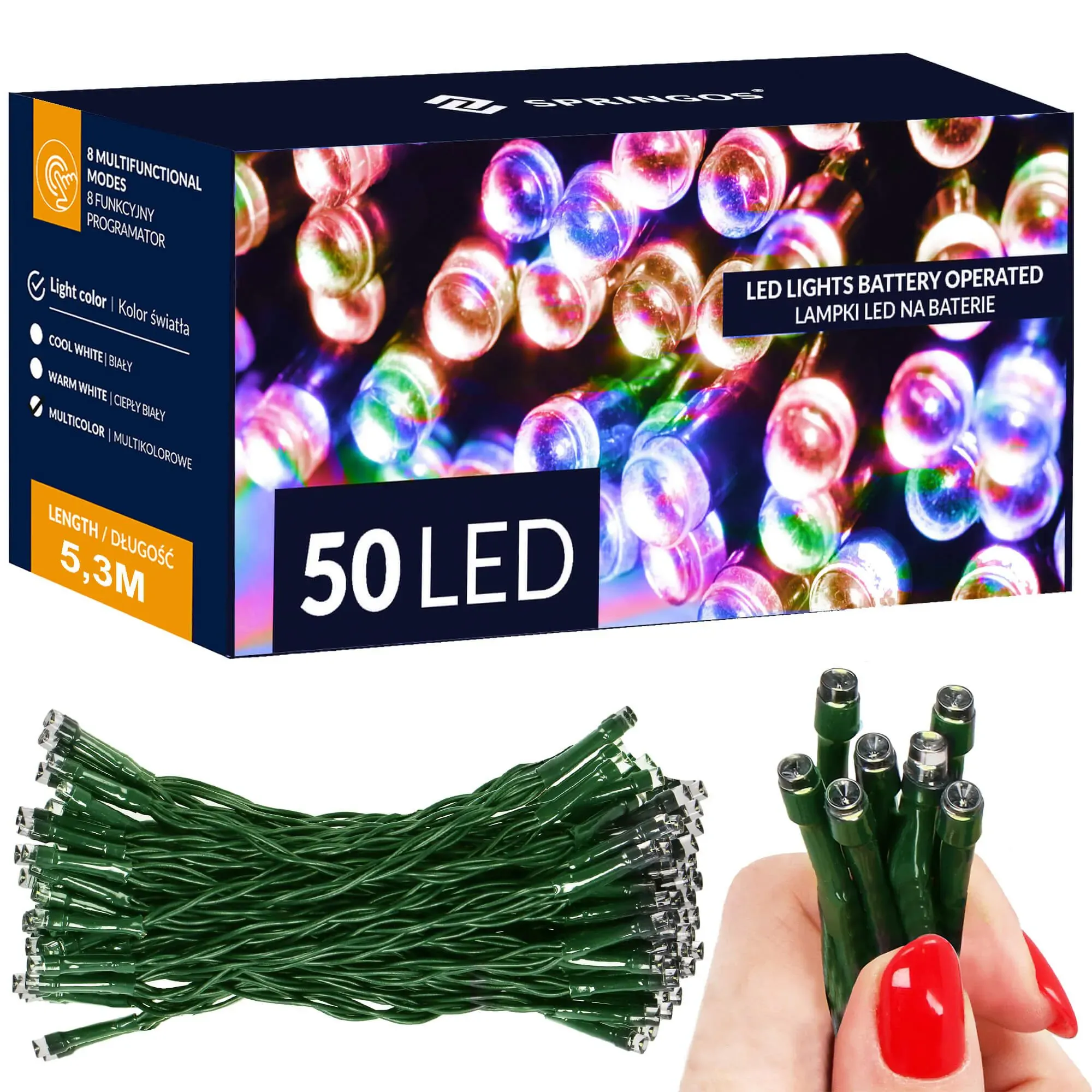 led lampice na baterije 50 led višebojne - slika 2