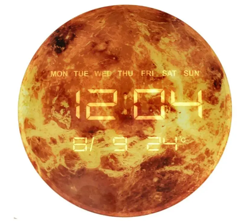 zidni sat sa led ekranom - planet zemlja, 32 cm, naranđasti - slika 1