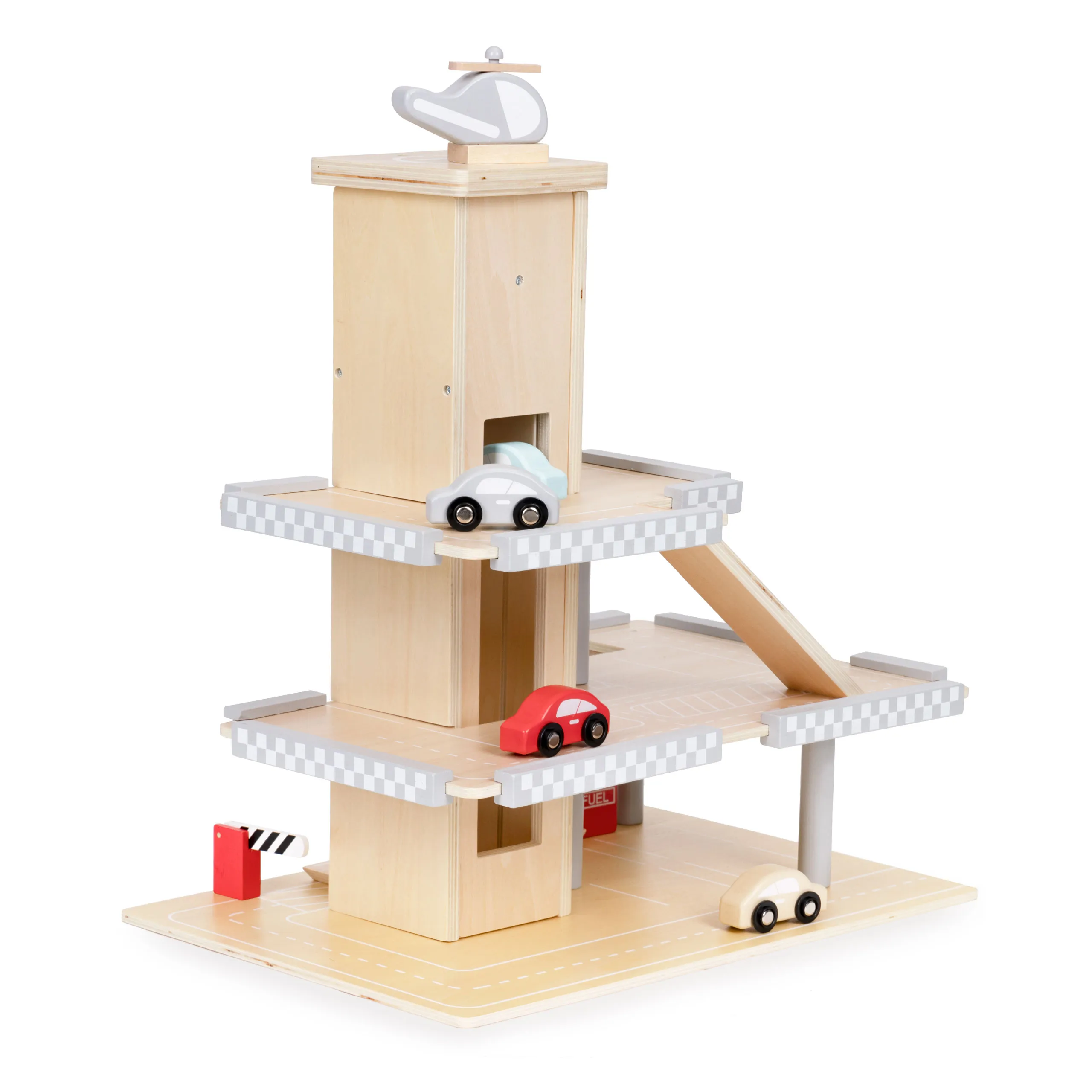 ecotoys w04b047b drvena garaža s autićima i helikopterom - slika 3