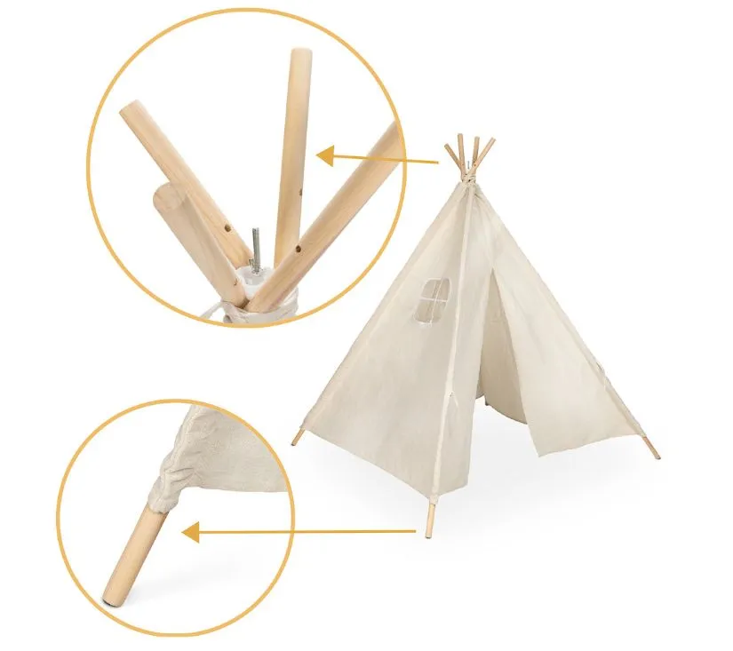 indijanski šator za djecu tipi wigwam lan i drvo 135cm - slika 6