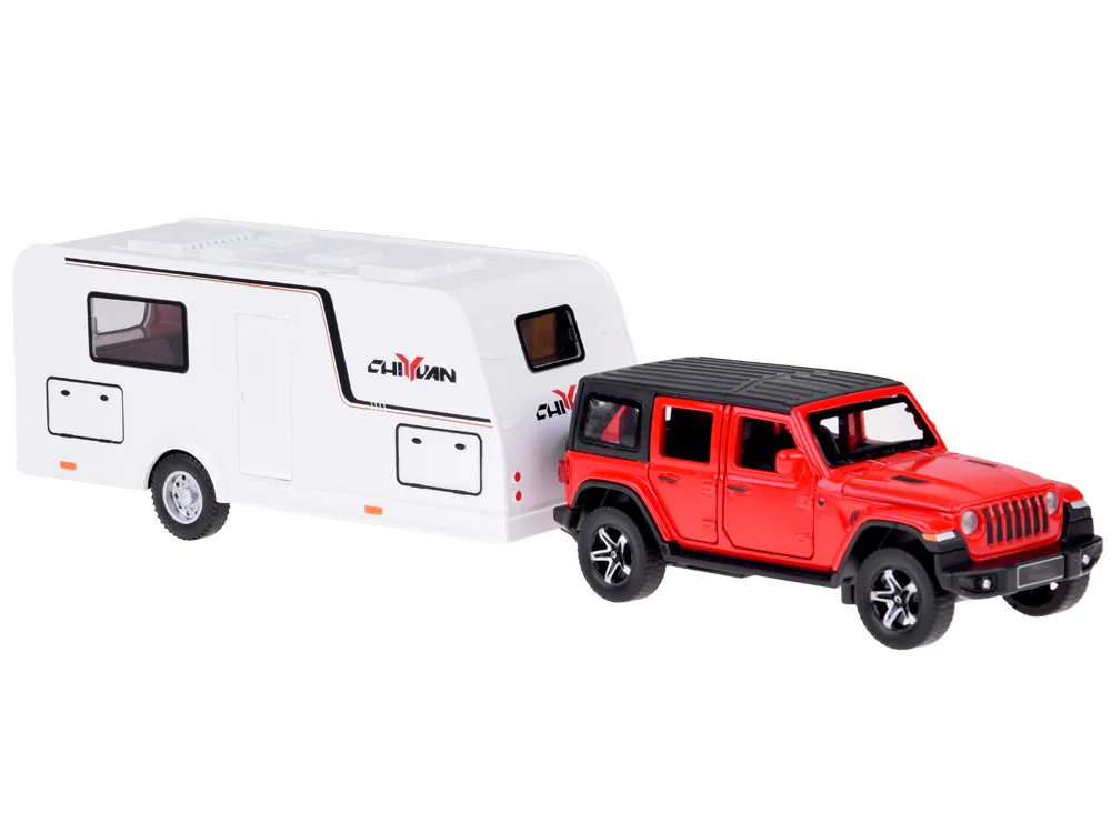 terenski auto + prikolica za kampiranje - crvena - slika 7