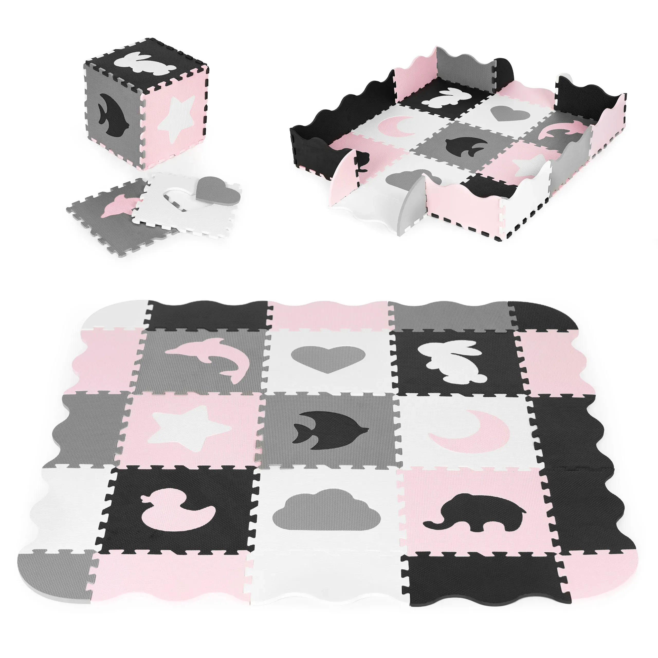 ecotoys edukativna puzzle podloga za igru crno-bijelo-roza 25kom. - slika 2