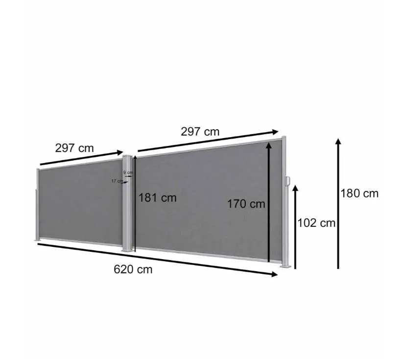 luaro kutna bočna tenda za terasu, uvlačiva 180 x 620 cm, siva - slika 5