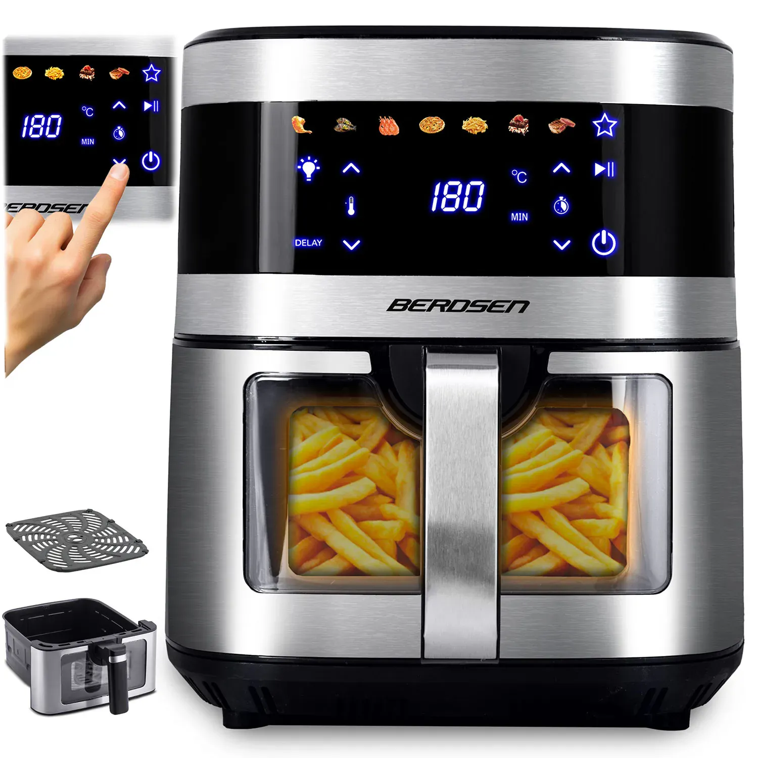 berdsen velika friteza na vrući zrak 1700 w, 9,1 l, srebrna - slika 2