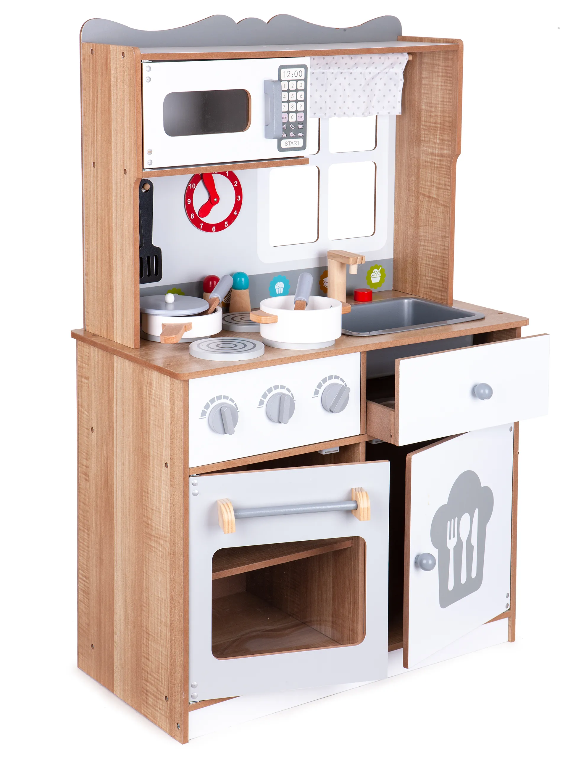 ecotoys drvena velika kuhinja za djecu - bijela + dodaci - slika 4