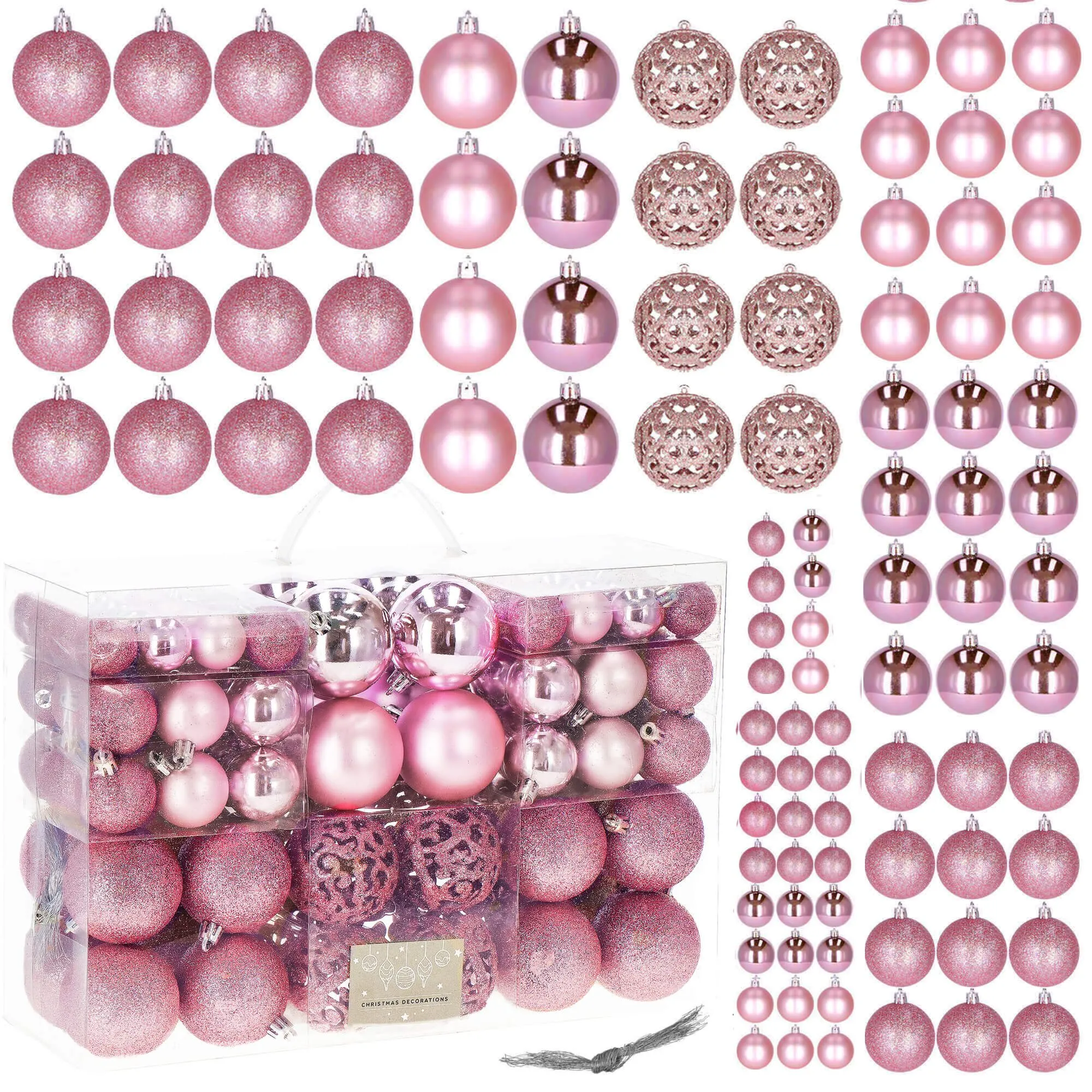 božićne kuglice 3 / 4 / 6 cm – set 100 komada ružičasta boja - slika 4