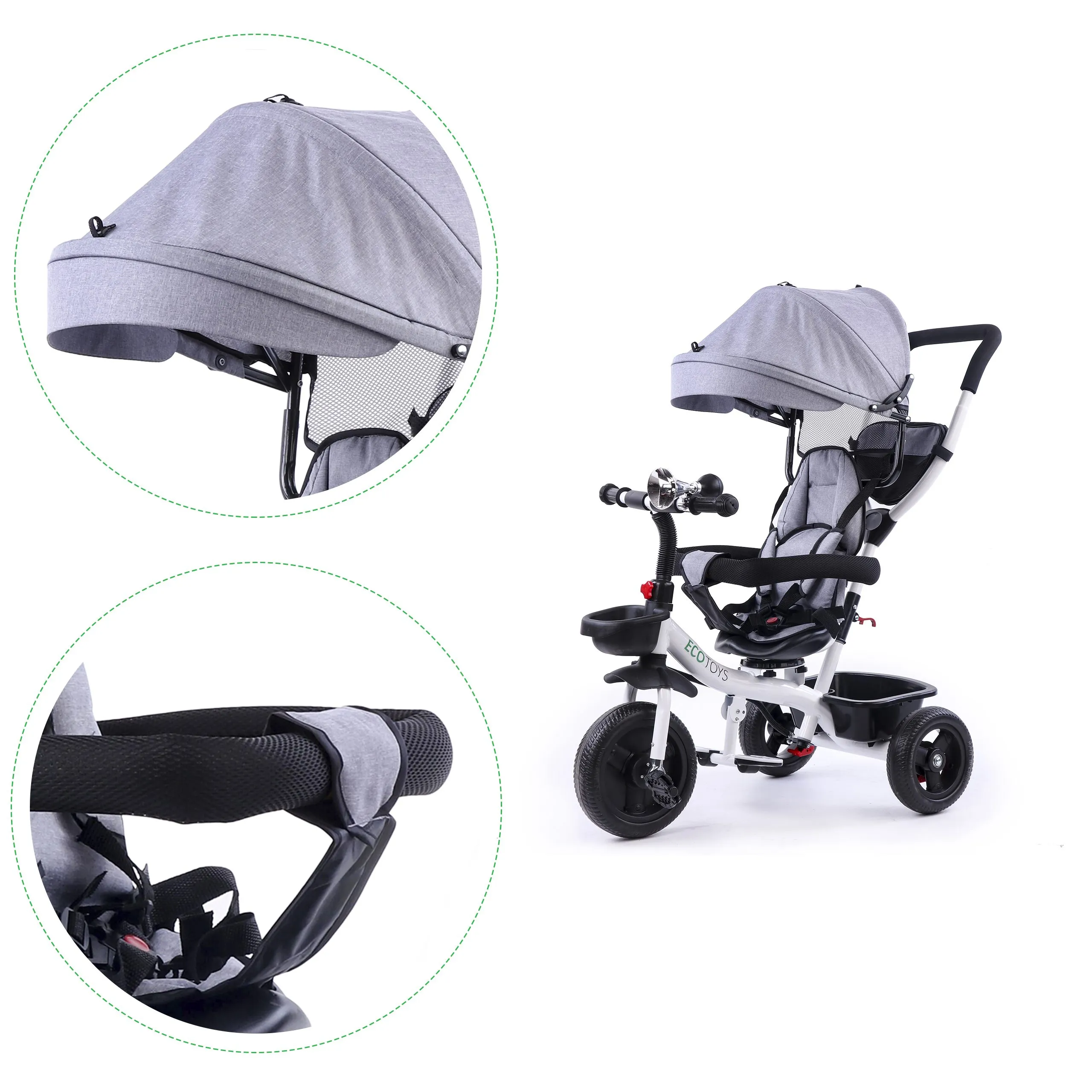 ecotoys dječji tricikl sivi - slika 9