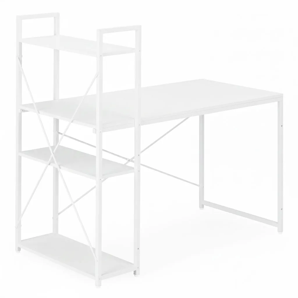 modernhome uredski stol 120 × 60 cm s policom i 3 police – bijeli - slika 6