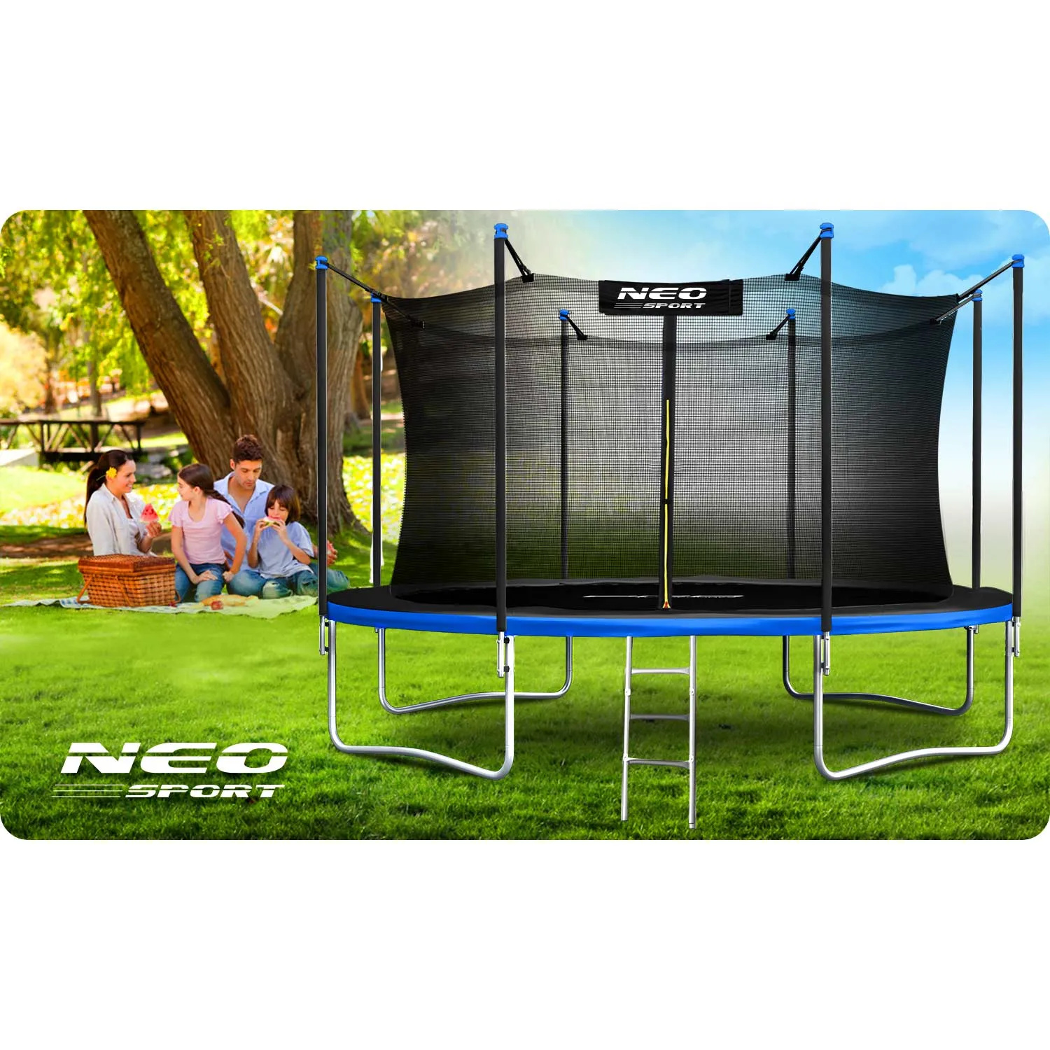 vrtna trampolina 15 ft / 465 cm s unutarnjom zaštitnom mrežom i ljestvama, neo-sport - slika 7