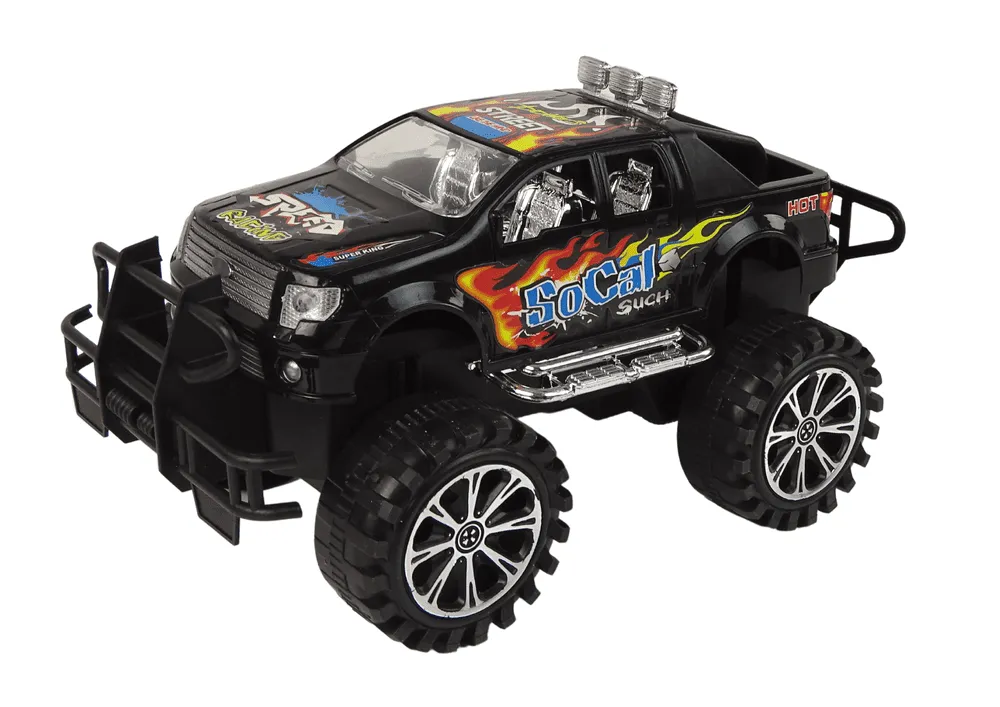 set vozila monster truck s bagerom na prikolici crno - crveni - slika 7
