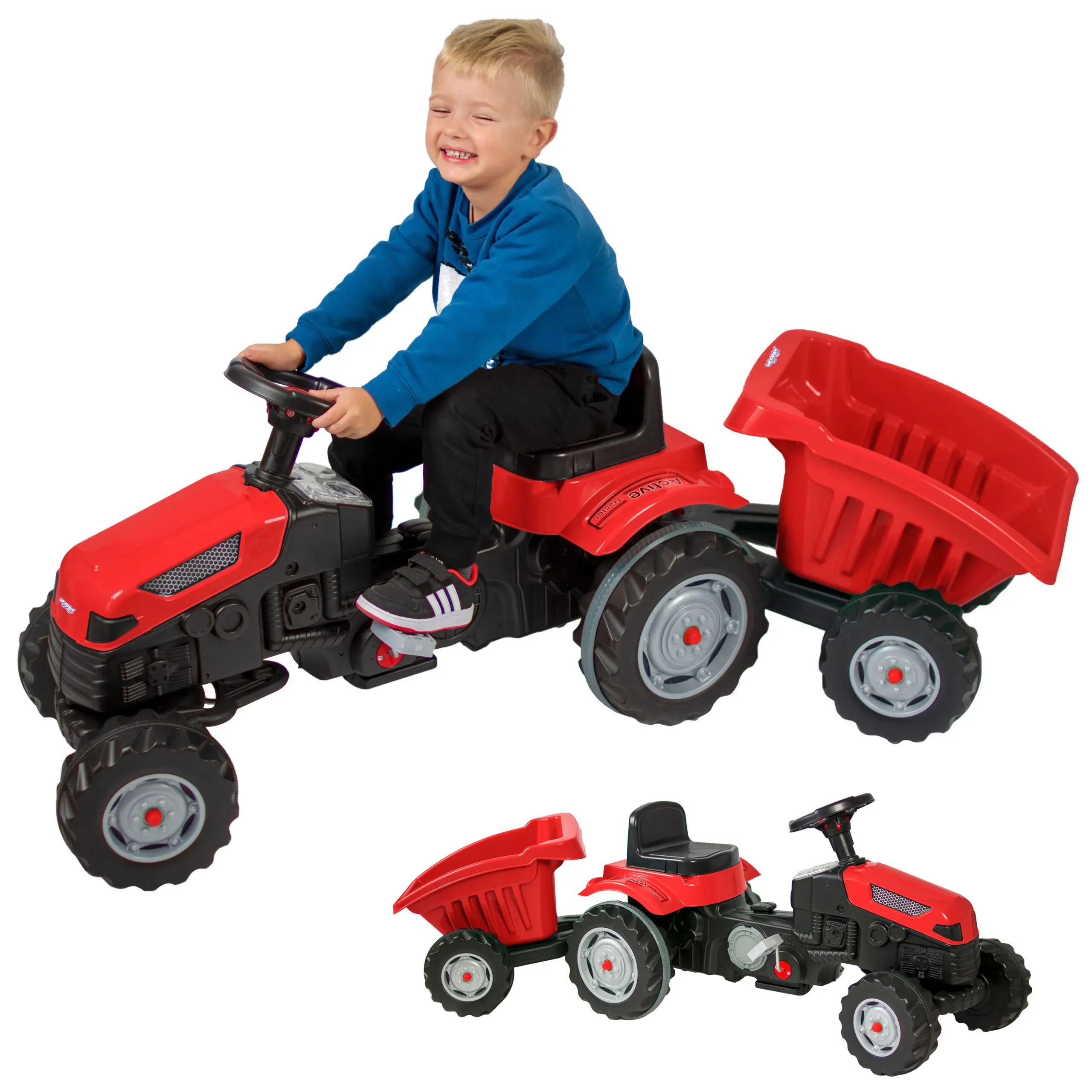 woopie traktor na pedale s prikolicom gotrack maxi - crveni - slika 2