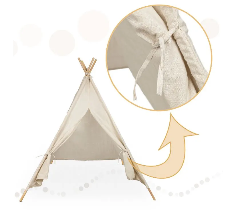 indijanski šator za djecu tipi wigwam lan i drvo 135cm - slika 5