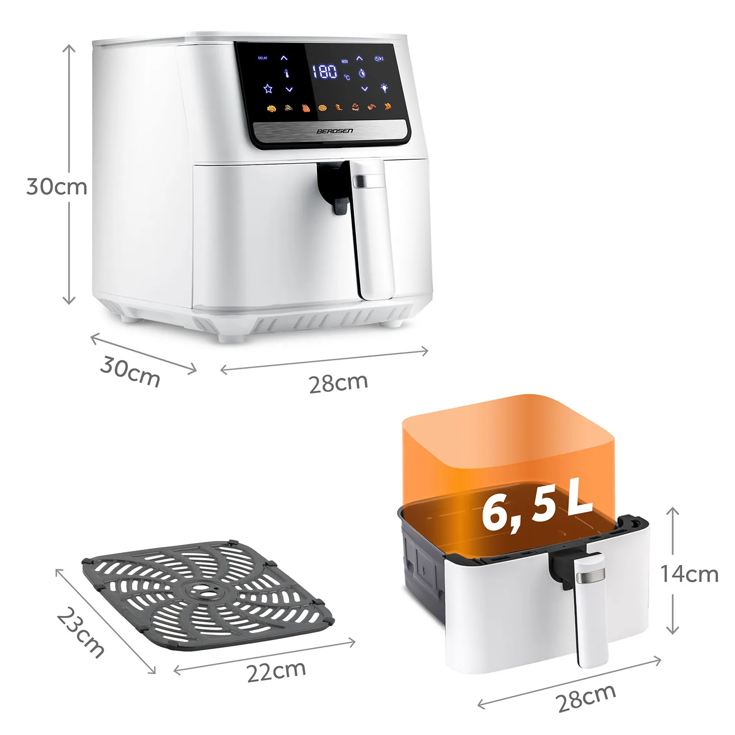 berdsen digitalna friteza na vrući zrak 1700 w, 6,5 l, bijela - slika 7