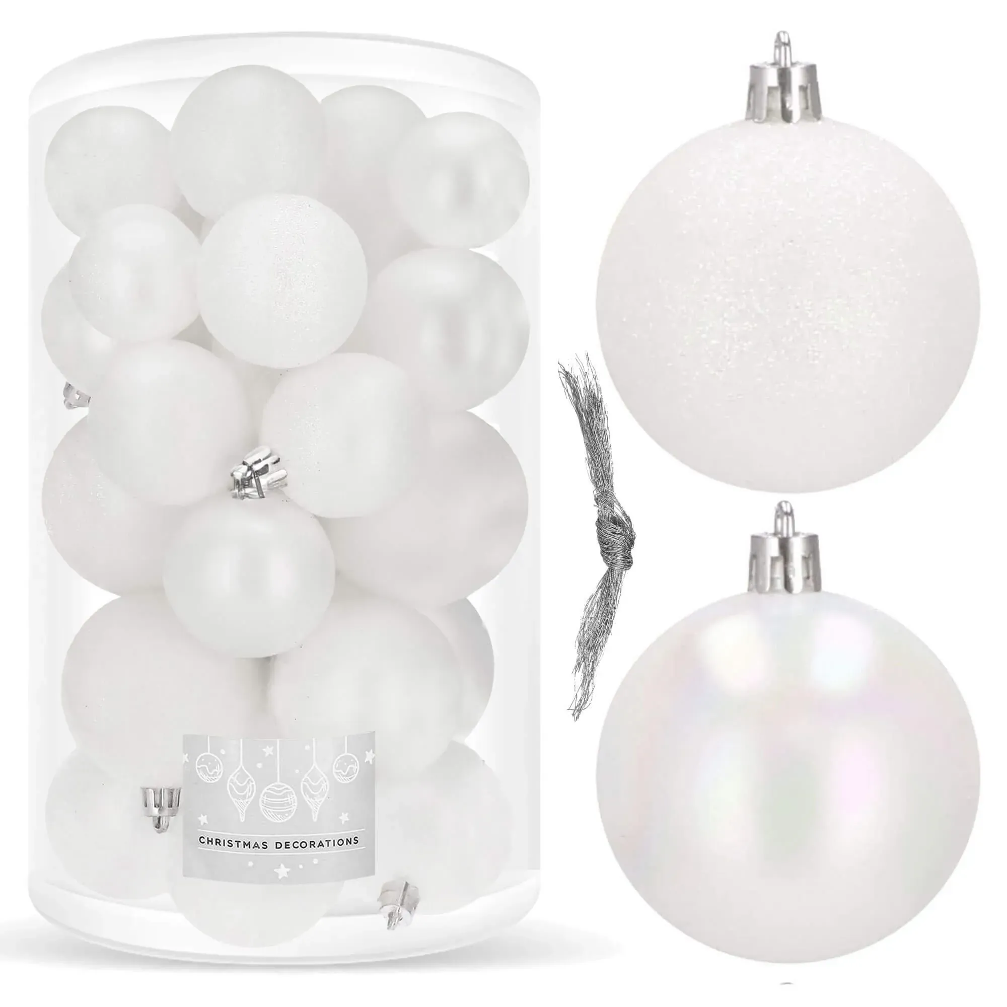 božićne kuglice 4 / 5 / 6 cm – set 30 komada bijela - slika 2