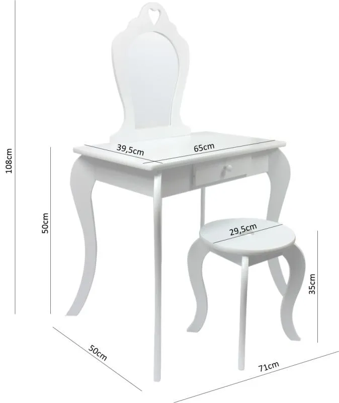 dječji toaletni stolić s ogledalom roza srce 71x50x108cm - slika 4