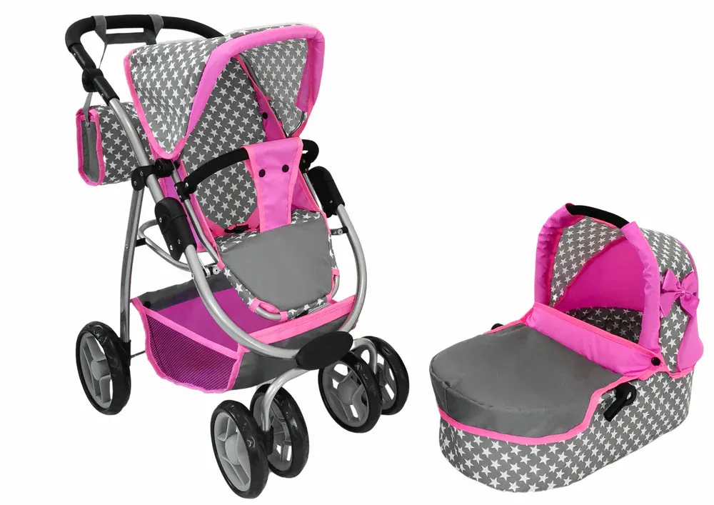 dječja kolica za lutke 2u1 pink stars - slika 3