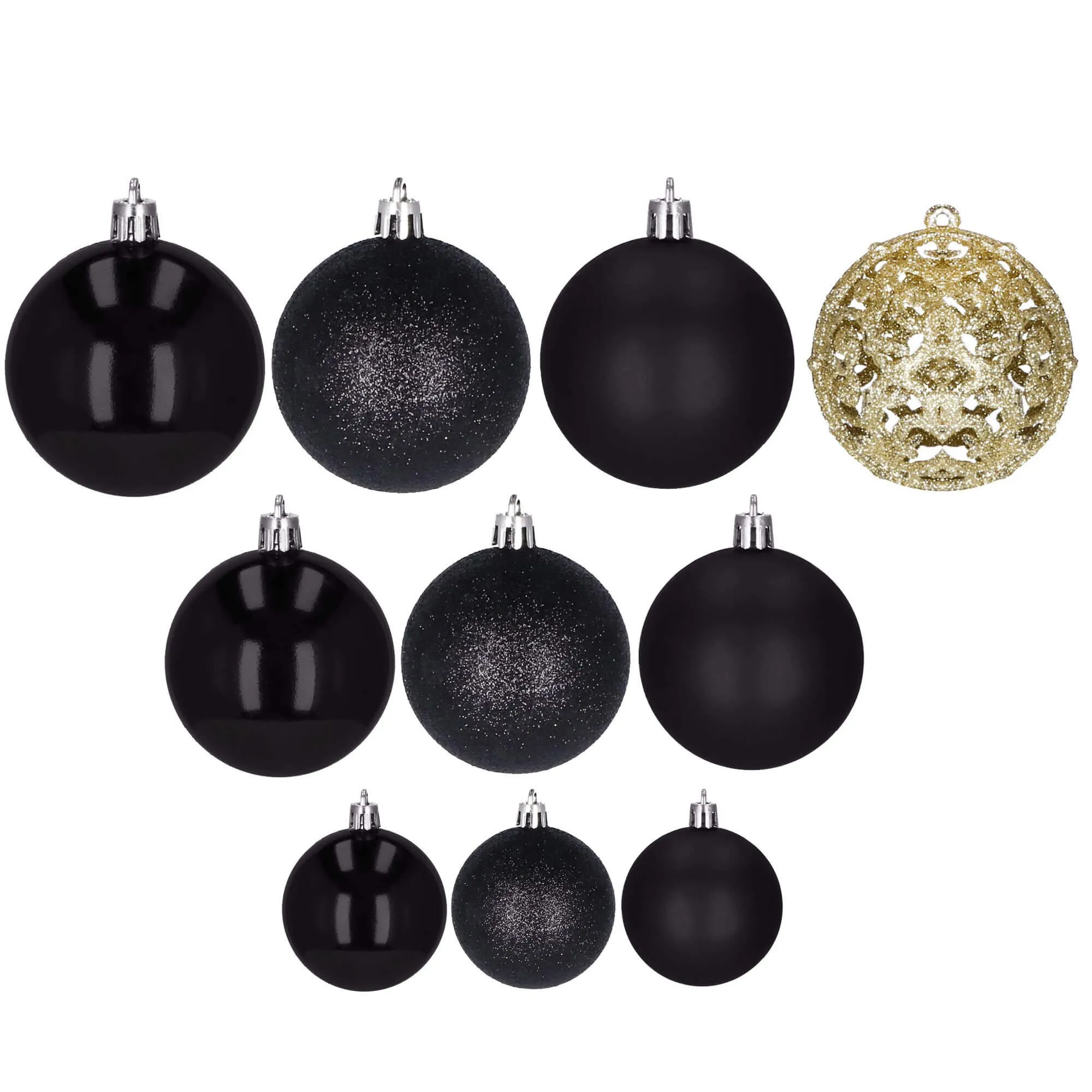 božićne kuglice 3 / 4 / 6 cm – set 100 komada crna i zlatna - slika 3
