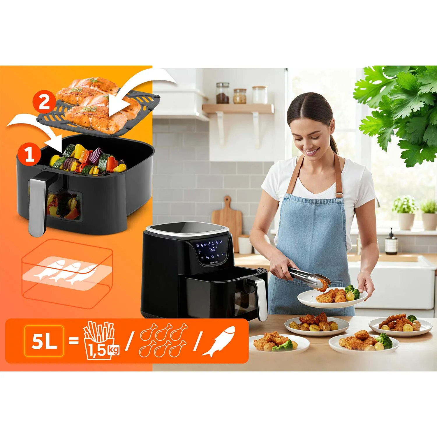 friteza na vrući zrak 5l bd-652 crno-srebrna - slika 8