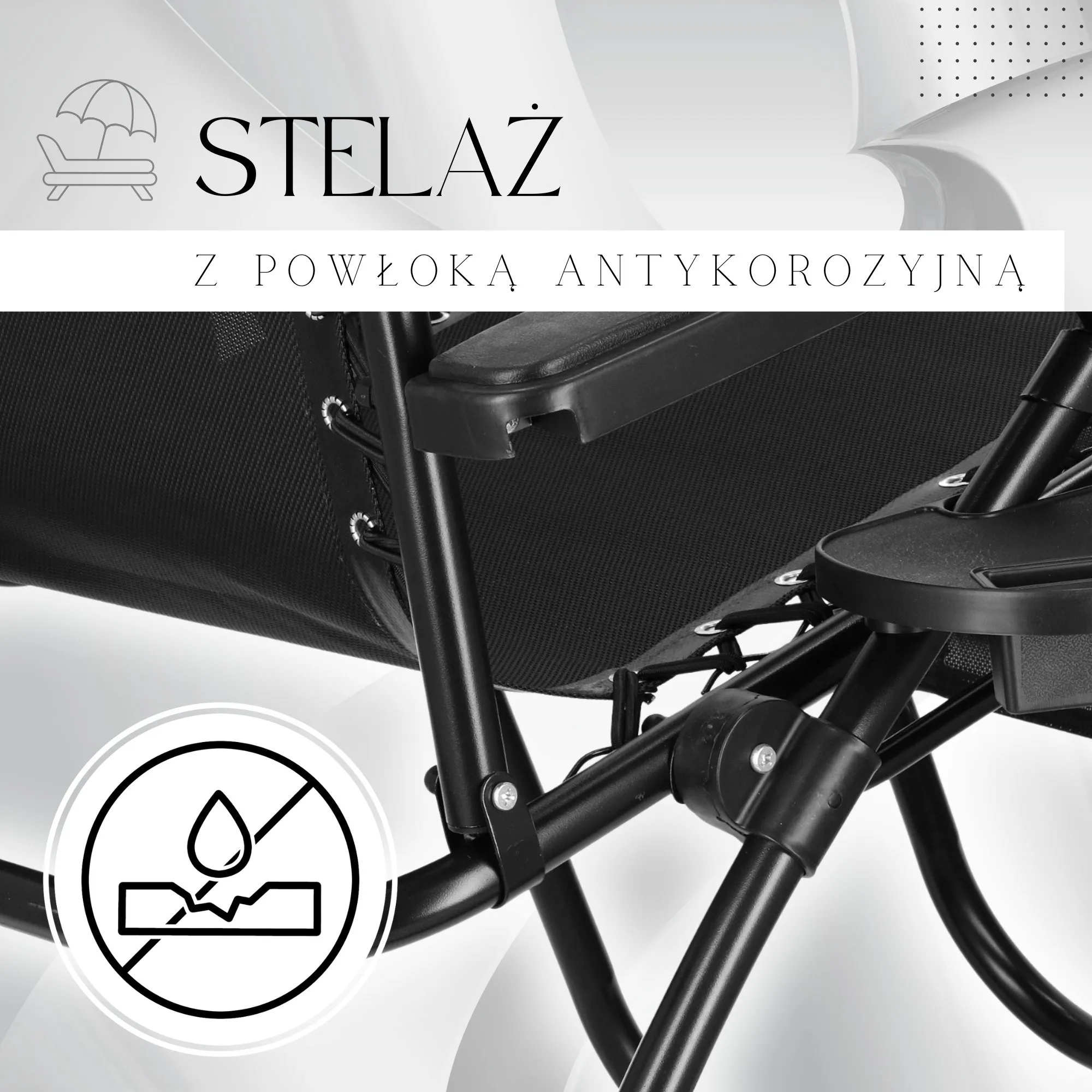 springos vrtna ležaljka s naslonom za glavu i krovom, crna - slika 11