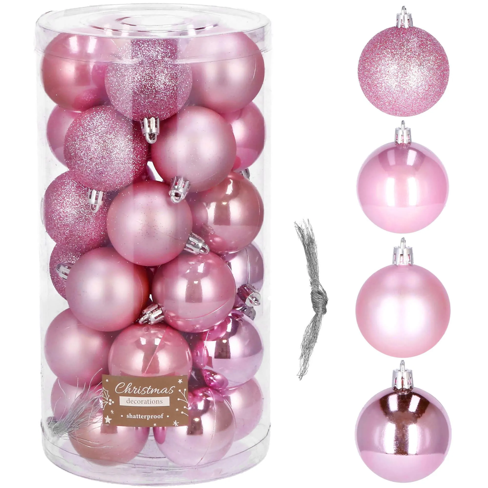 božićne kuglice 5 cm – set 30 komada roze - slika 5