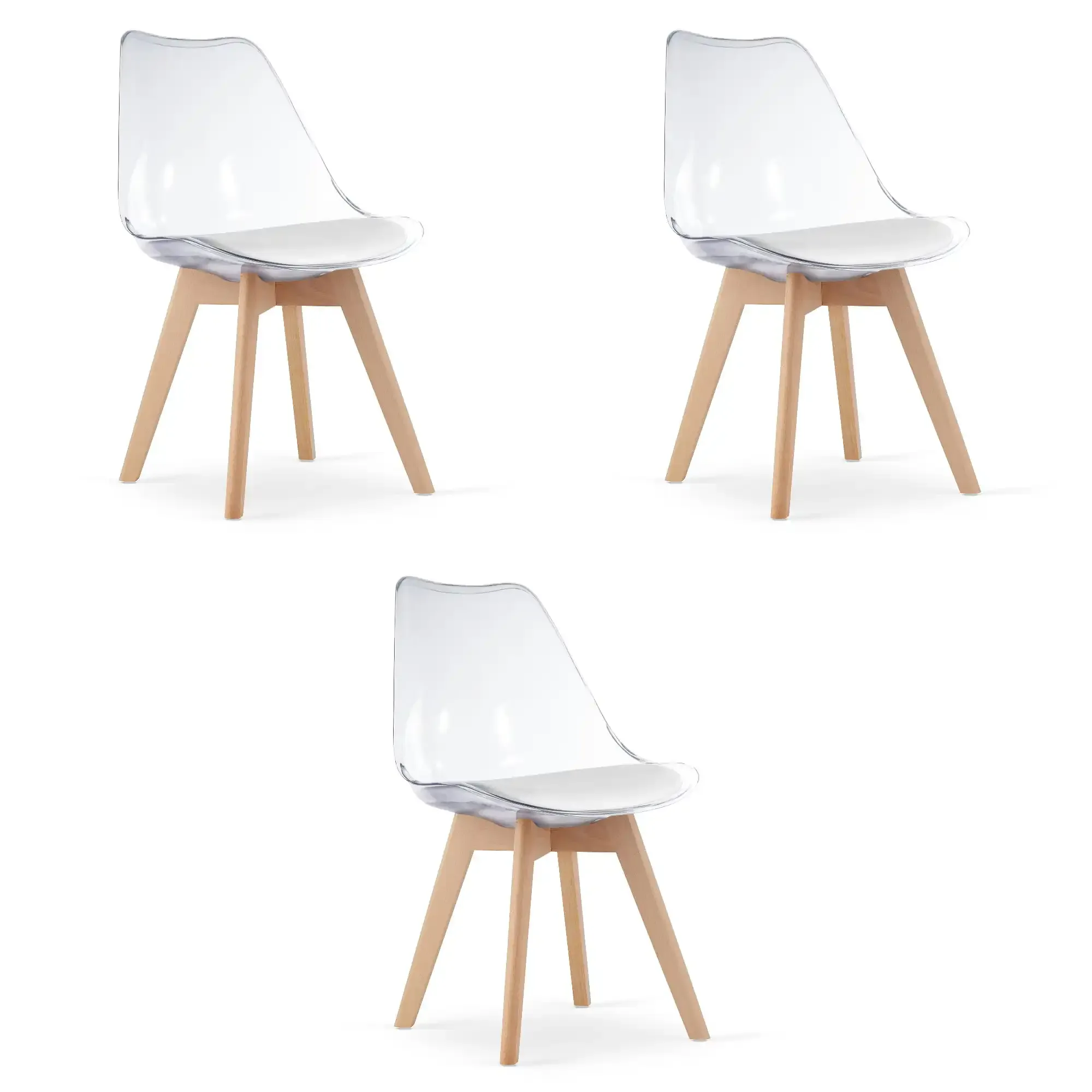 set od 3 mark prozirnih stolica s prirodnim nogama - slika 2