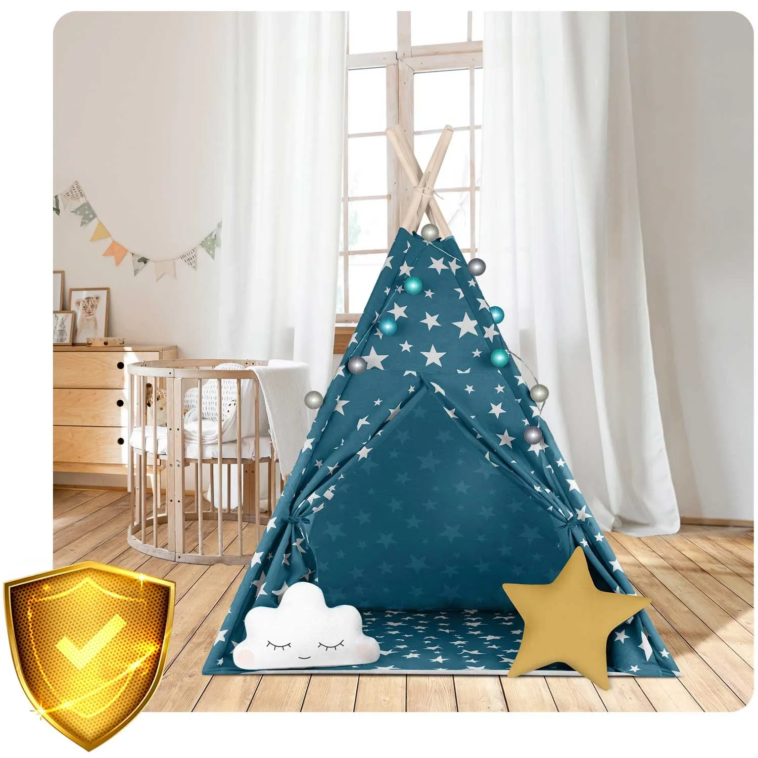 teepee šator za djecu s nukido svjetlima - plavi - slika 9
