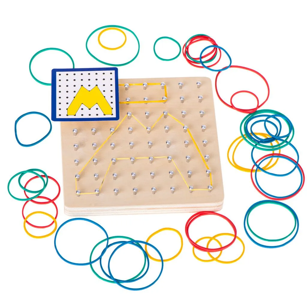 montessori drvena slagalica geoboard s gumicama i karticama - slika 3