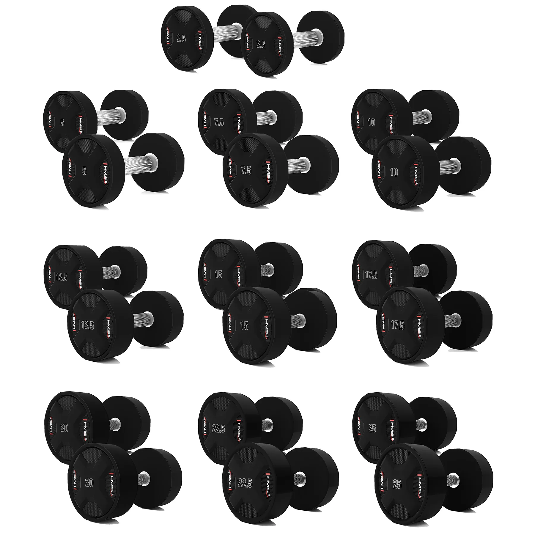hpc set poliuretanskih bučica 2 x 2,5 - 25 kg cpu - 275 kg hms - slika 5