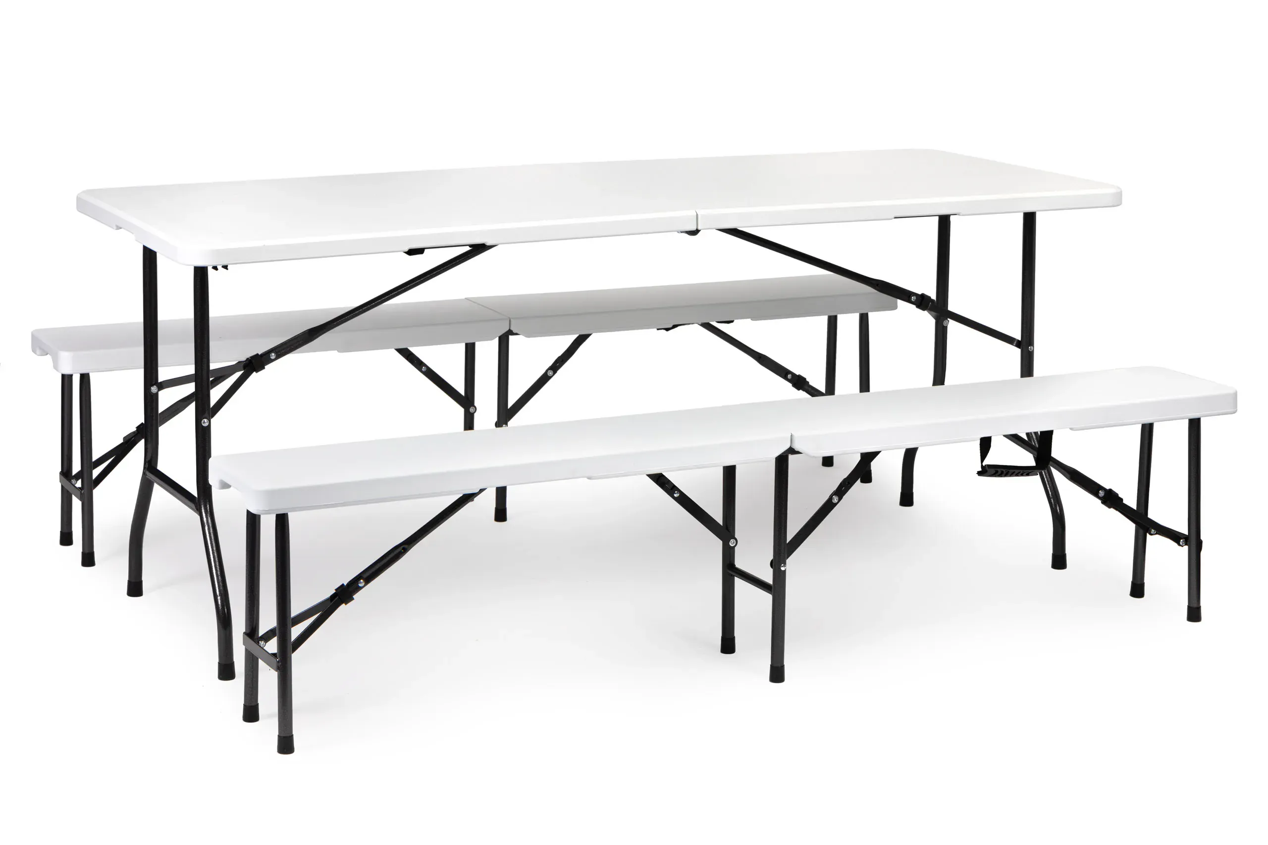 modernhome catering stol 180 cm + 2 klupe - bijeli - slika 2