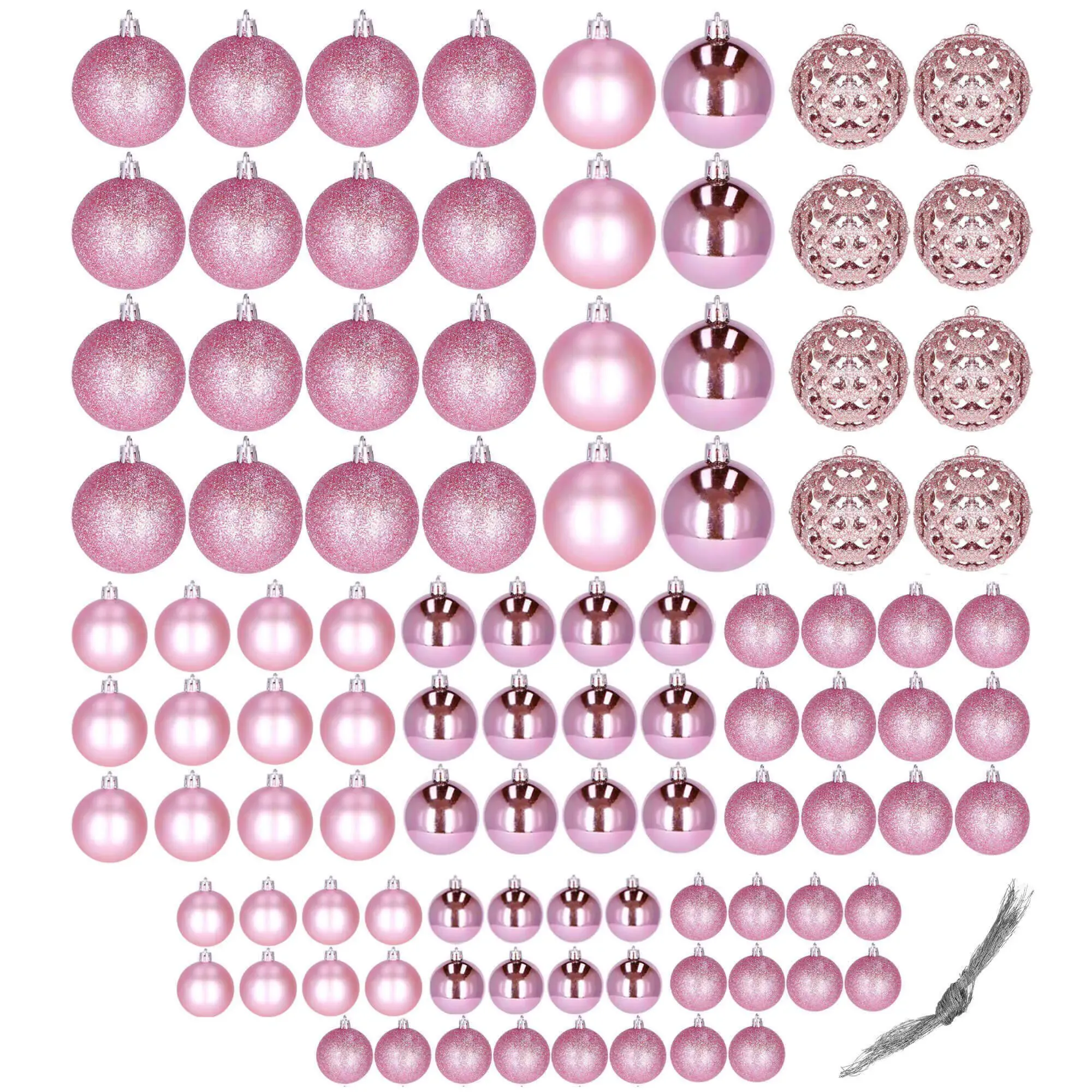 božićne kuglice 3 / 4 / 6 cm – set 100 komada ružičasta boja - slika 2